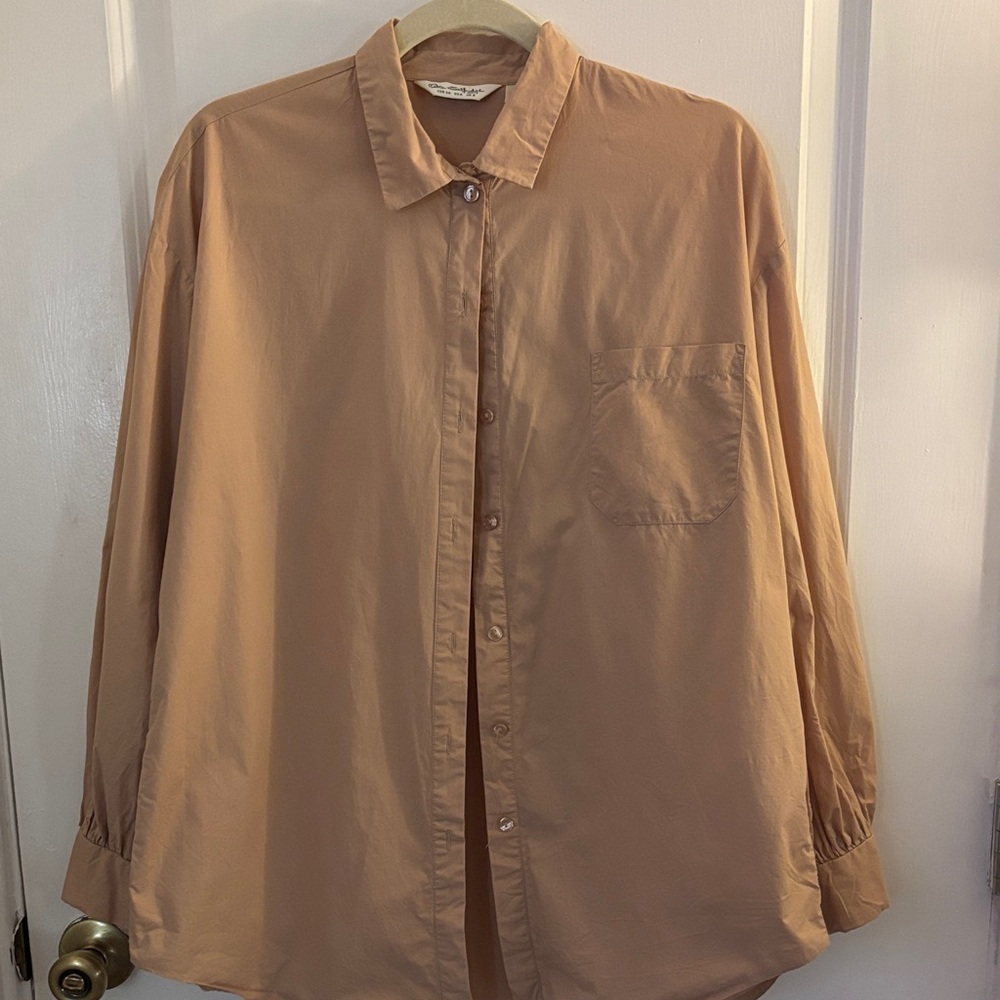 Miss Selfridge oversized poplin shirt in camel - size US 4